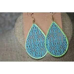 Plunder New In Box April Turquoise and Yellow Filagree Earrings